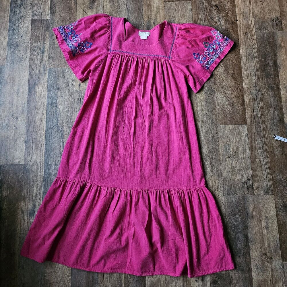 Vintage Magenta Appel Dress, Made in the USA, Cotton, Women's, Small, EUC